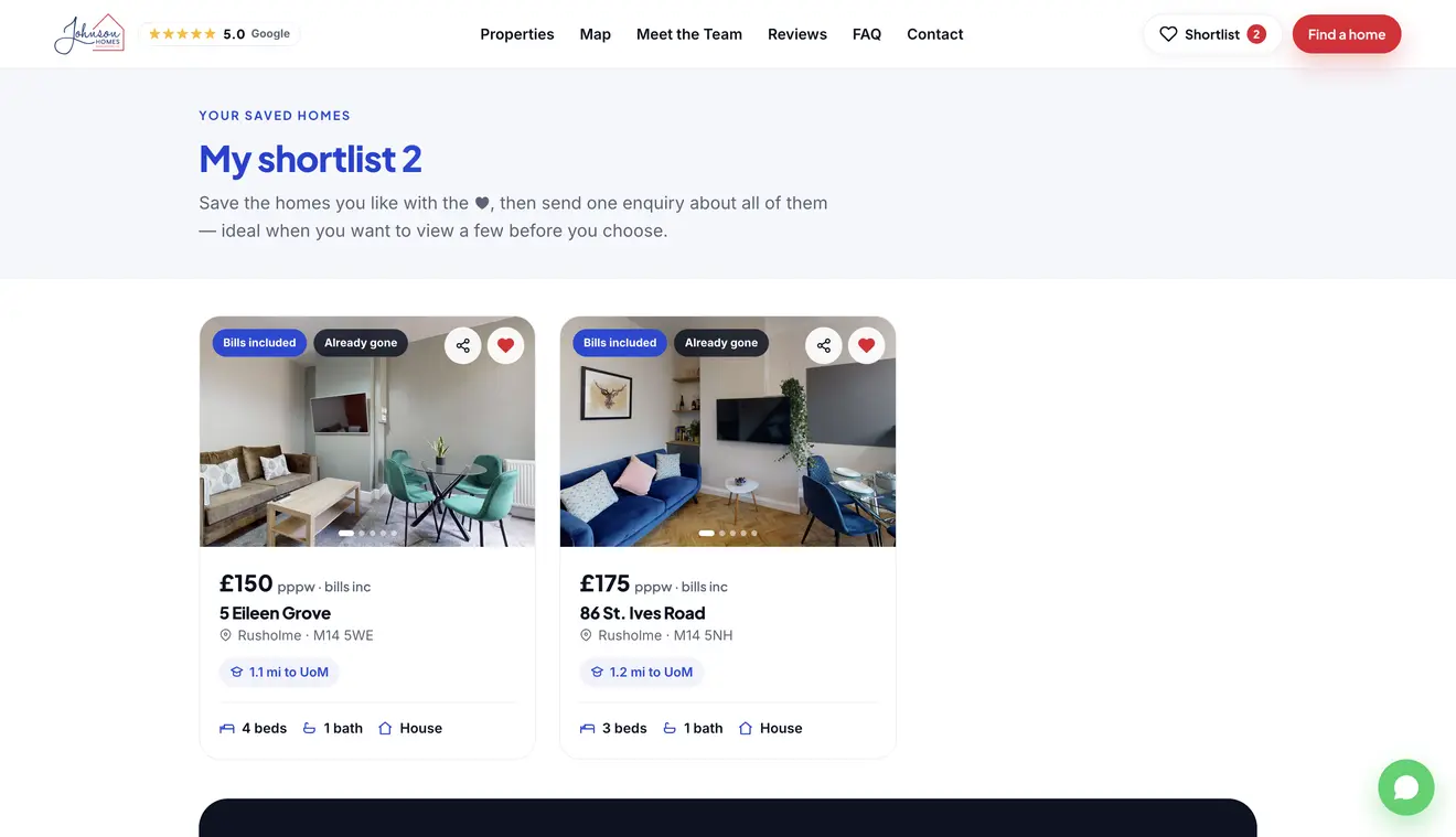 Johnson Homes — shortlist, enquire about several homes at once