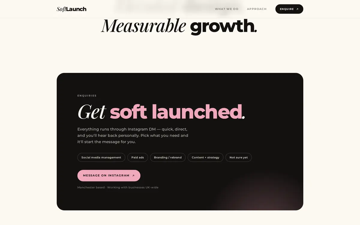 SoftLaunch — the DM enquiry panel that composes the message for you