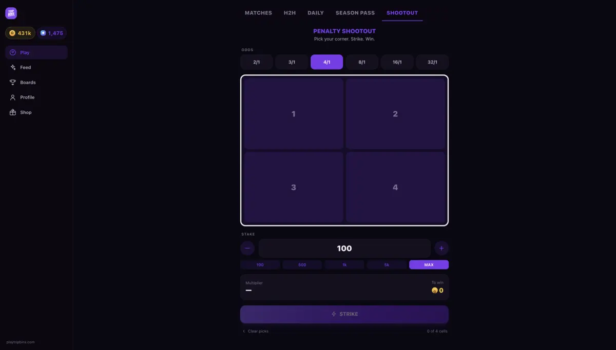 Top Bins — the pick-your-corner penalty mini-game